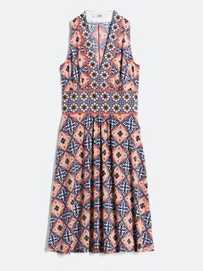 Wisp Ryenne Jersey Dress Orange Print Sleeveless Fit & Flare | Size 8
